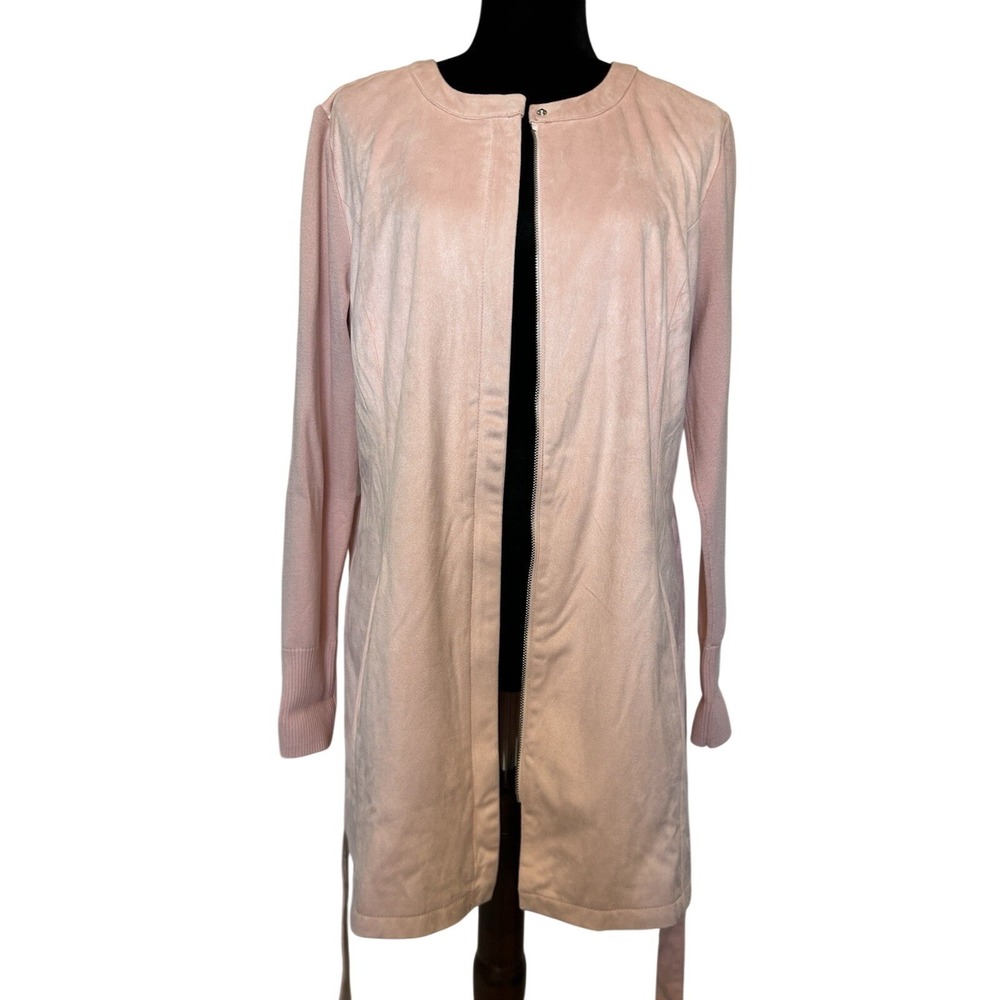 NWOT H By Halston Pink Soft Brushed Polyester Lined Sweater Coat Size 12